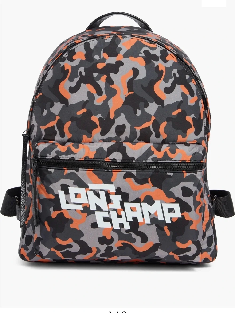 Longchamp Camouflage Backpack in Black, Gray & Orange